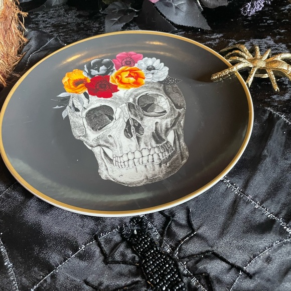 HARVEST GREEN STUDIO Porcelain Floral Skull Decorative Plate Day Of The Dead - Picture 3 of 10